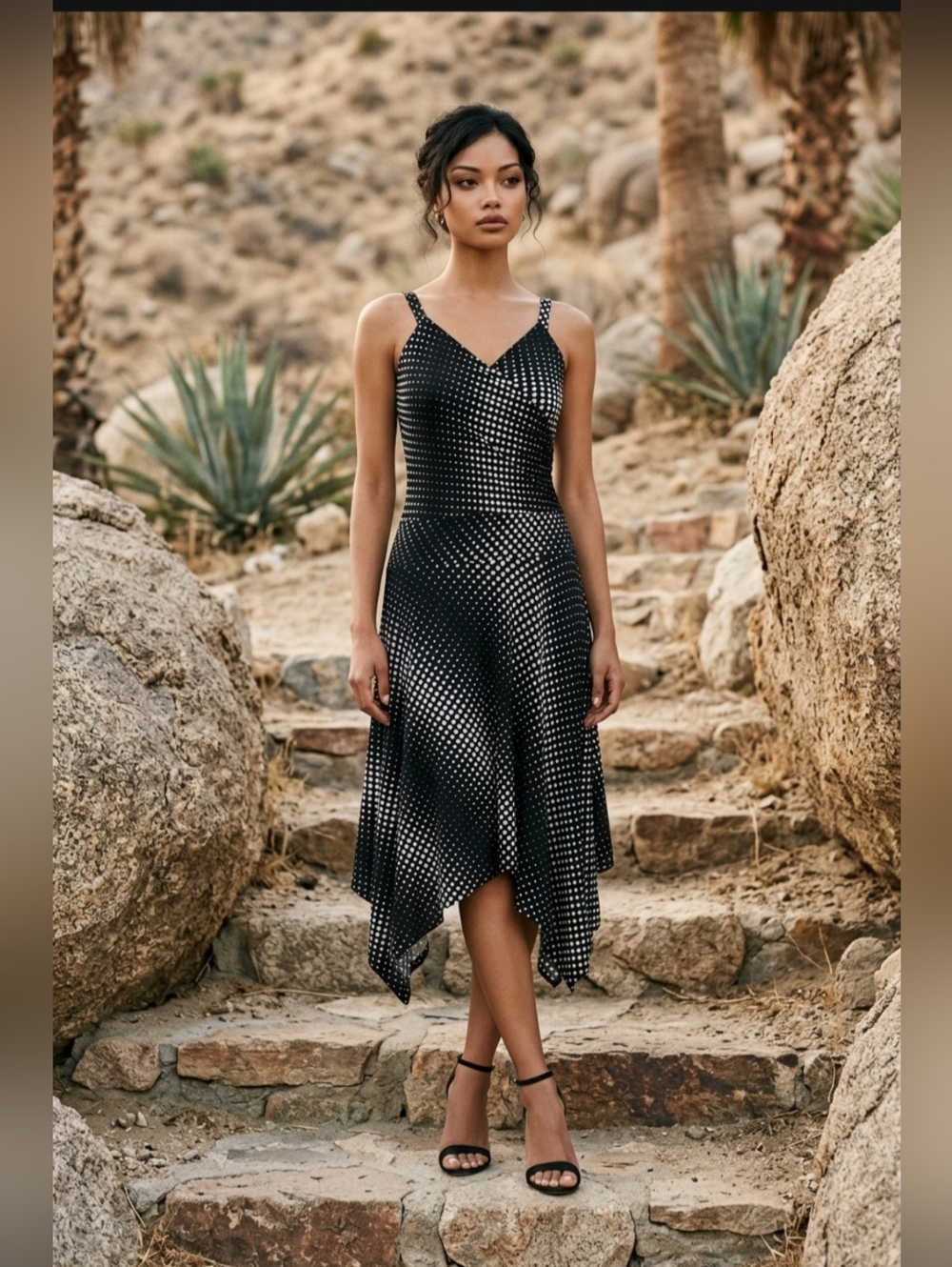 Sandra Darren Black and White Asymmetrical Dress